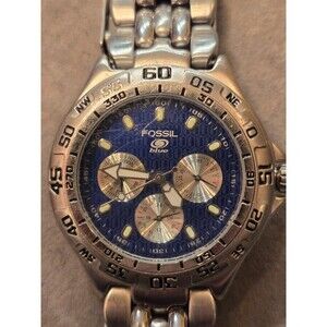 Fossil Blue BQ-8795 Men's 39mm Watch. New Battery. 6.75" Band.